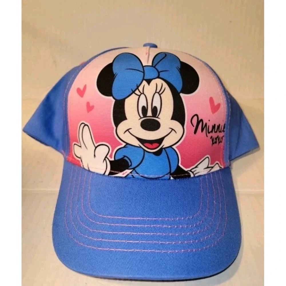 Disney Minnie Mouse Blue Baseball Cap Adjustable Hat Pink Hearts xoxo Graphic